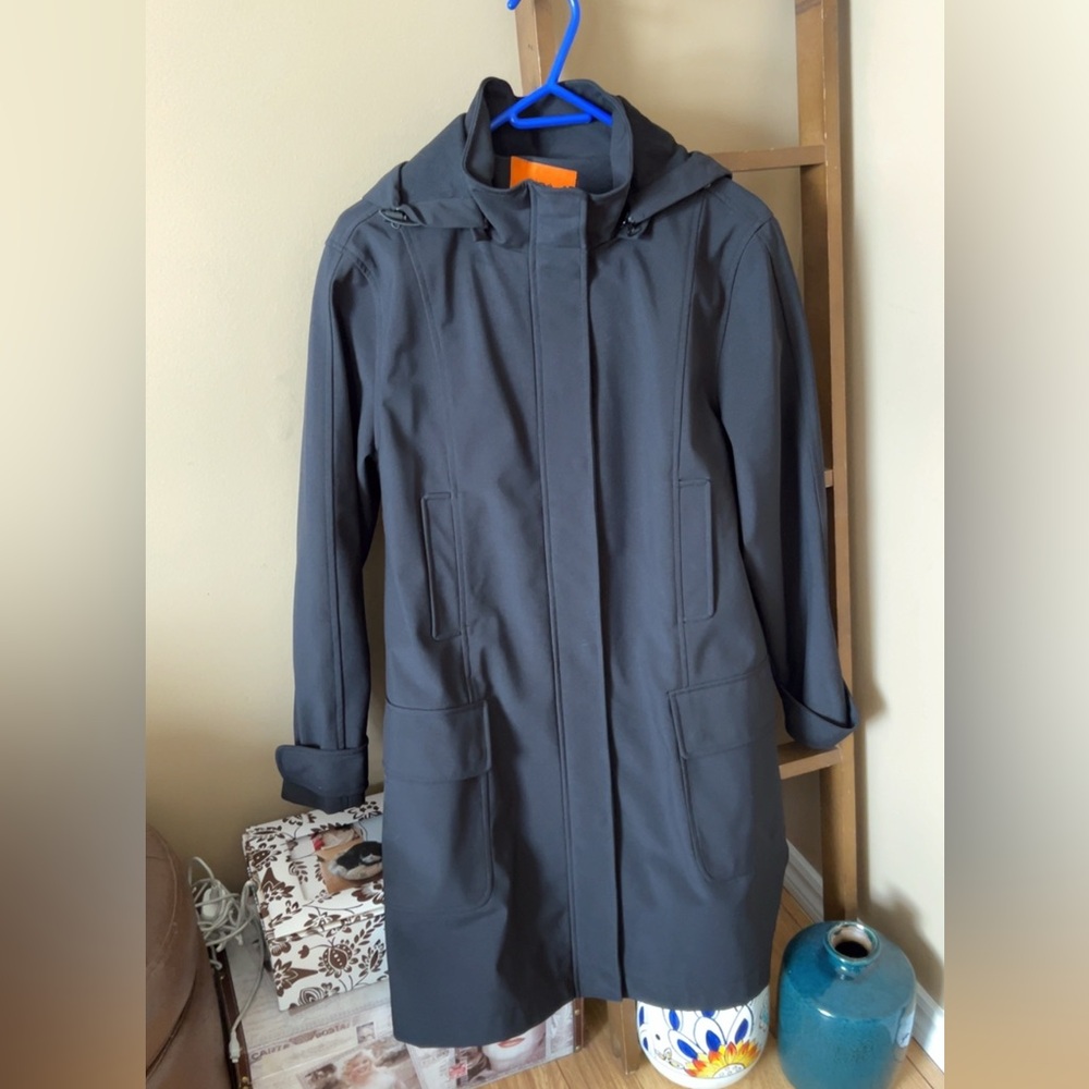 Joe Fresh Black Hooded Trench Coat Size L